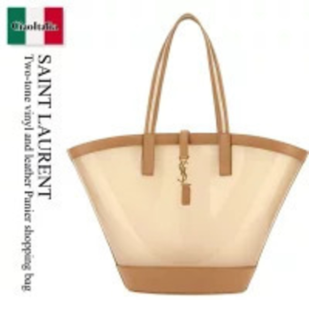Saint Laurent Bag Handbag Two Tone Vinyl Leather Panier Shopping Tote